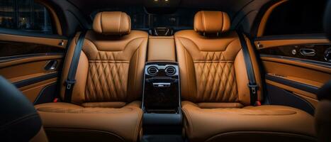 AI generated Luxury car interior with tan leather seats, classic elegance. AI generative. photo