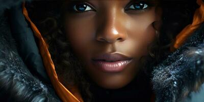 AI generated Ethereal beauty in winter, Woman with striking eyes. AI generative. photo