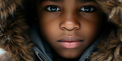 ai generado cautivador primeros planos de niño en invierno atuendo. ai generativo. foto