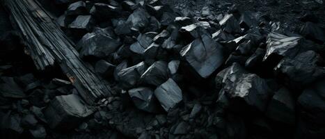 ai generado de cerca de un oscuro, pesado montón de variado carbón. ai generativo. foto