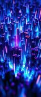 AI generated A visually striking vertical background with an intricate pattern of lines and lights, depicting a high-tech, digital world. photo