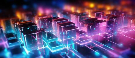 AI generated Morphism fluorescent elements and futuristic concept create a cybernetic atmosphere. photo