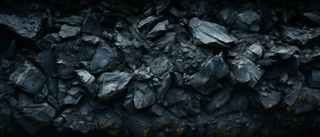 AI generated Close-up of a dark, heavy heap of varied coal. AI generative. photo