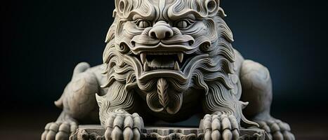 AI generated Ancient stone lion statue, a symbol of power and protection in Asian architecture. photo