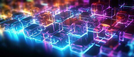 AI generated Morphism fluorescent elements and futuristic concept create a cybernetic atmosphere. photo