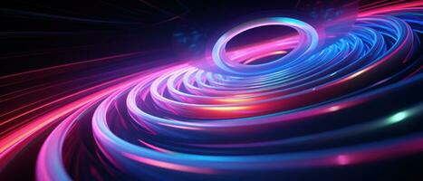 AI generated Experience the energy of neon lights in this abstract disk illustration. photo