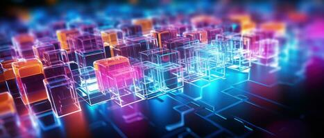 AI generated Morphism fluorescent elements and futuristic concept create a cybernetic atmosphere. photo