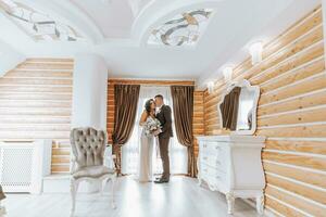 the first meeting of the bride and groom on the wedding day photo