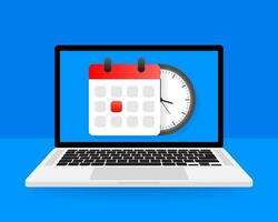 Vector Calendar and Clock Icon on blue background. Vector illustration.