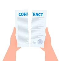 Terminated Contract document form. Torn document. Sign contract. Vector illustration.