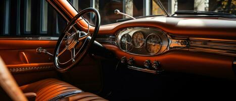 AI generated Luxury car interior with tan leather seats, classic elegance. AI generative. photo