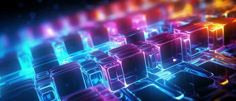 AI generated Morphism fluorescent elements and futuristic concept create a cybernetic atmosphere. photo