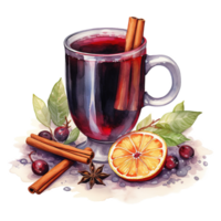 AI generated Mulled Wine, Beverages Illustration. Watercolor Style. AI Generated png