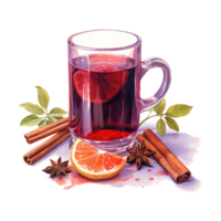 AI generated Mulled Wine, Beverages Illustration. Watercolor Style. AI Generated png