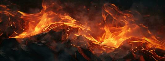 AI generated Captivating fire scene, pitch-black background,. AI generative. photo