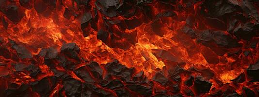 AI generated Intense close-up of lava flow and charcoal fire. AI generative. photo