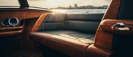 AI generated Luxury boat interior at sunset, ambient lighting. AI generative. photo