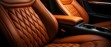 AI generated Luxury car interior with tan leather seats, classic elegance. AI generative. photo