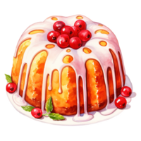 AI generated Cranberry-Orange Bundt Cake, Foods Illustration. Watercolor Style. AI Generated png