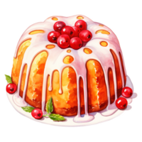 ai generado arándano-naranja bundt pastel, comidas ilustración. acuarela estilo. ai generado png