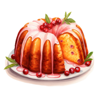 AI generated Cranberry-Orange Bundt Cake, Foods Illustration. Watercolor Style. AI Generated png