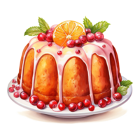 AI generated Cranberry-Orange Bundt Cake, Foods Illustration. Watercolor Style. AI Generated png