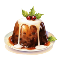 ai genererad jul pudding, livsmedel illustration. vattenfärg stil. ai genererad png