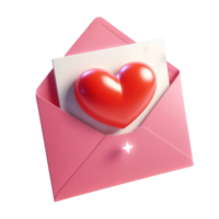 AI generated Open pink envelope revealing white card with big red heart on transparent background. png