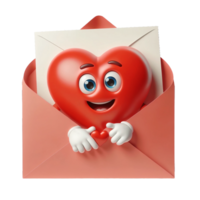 AI generated Open pink envelope revealing white card with big red heart on transparent background. png