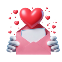 AI generated Open pink envelope revealing white card with big red heart on transparent background. png