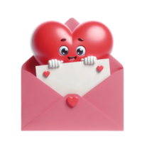 AI generated Open pink envelope revealing white card with big red heart on transparent background. png