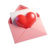 AI generated Open pink envelope revealing white card with big red heart on transparent background. png