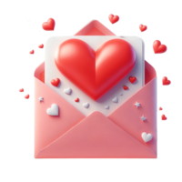 AI generated Open pink envelope revealing white card with big red heart on transparent background. png