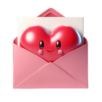 AI generated Open pink envelope revealing white card with big red heart on transparent background. png