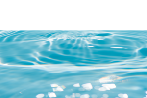 Defocus blurred transparent blue colored clear calm water surface texture with splashes and bubbles. Trendy abstract nature background. Water waves in sunlight with copy space. Blue watercolor shining png