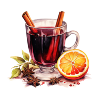 AI generated Mulled Wine, Beverages Illustration. Watercolor Style. AI Generated png