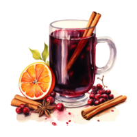 AI generated Mulled Wine, Beverages Illustration. Watercolor Style. AI Generated png