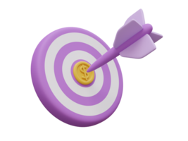 Arrow target with a coin in the middle. Business concept 3D render illustration png