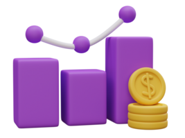 Graph mit Münzen und Pfeil. Geschäft Konzept 3d machen Illustration png