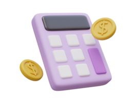 calculatrice et pièces de monnaie. affaires concept 3d rendre illustration png