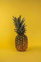 Pineapple on a yellow background. Tropical fruit. Minimal style. photo