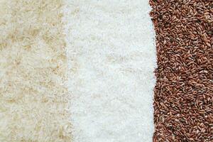 Rice background with white stripe and red rice on white background. photo