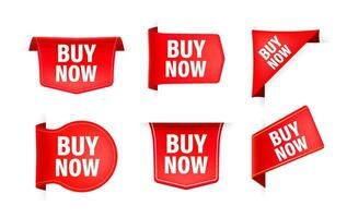 Red ribbon with text Buy now. Shopping Ticket vector