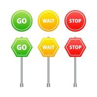 Go, wait, stop road traffic sign. Traffic regulatory warning vector