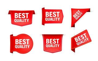 Red ribbon with text best quality. Banner ribbon label best quality vector