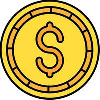Dollar coin Line Filled Icon vector