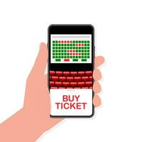 Online ticket cinema with Mobile App. Service Concept. Vector illustration.