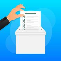 Lista de Verificación o votar boletín en mano. vector ilustración diseño