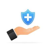 Flat icon with medical shield hand for concept design. Health care concept vector
