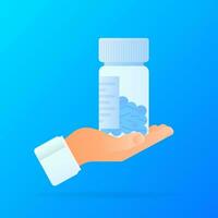 Pills bottle hand in flat style on transparent background. Hand drawn style vector